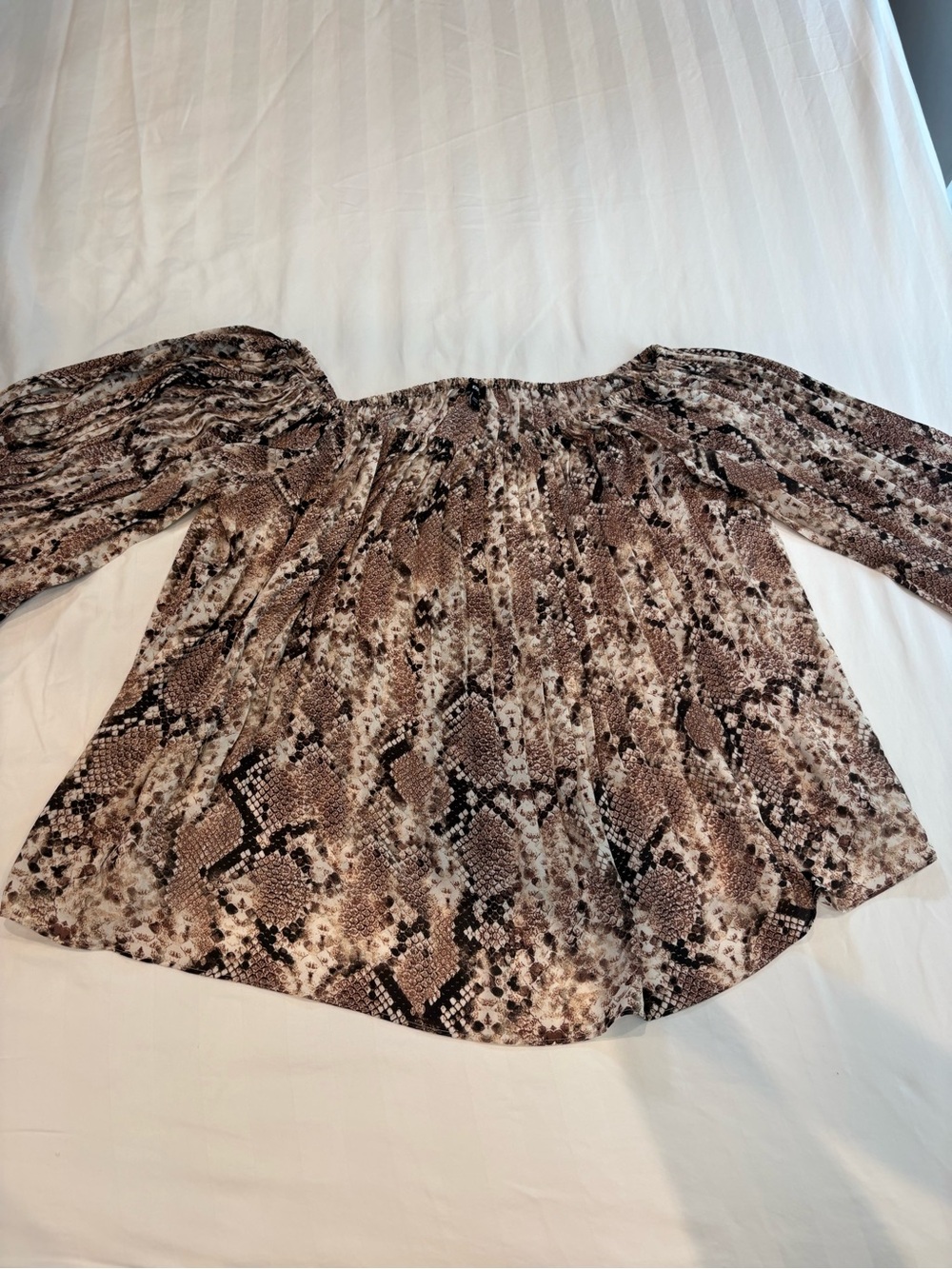Off-Shoulder Snake Print Women’s Top in Brown